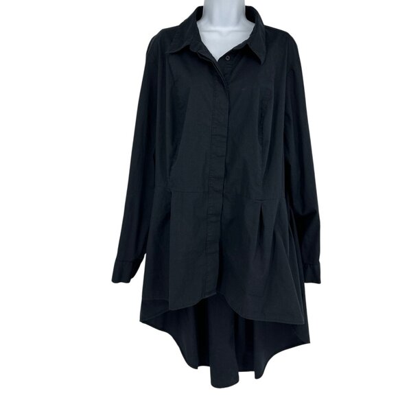 Lane Bryant Black Button-Down Long-Sleeve Tunic Shirt With High-Low Hem Size 24 - Picture 1 of 10
